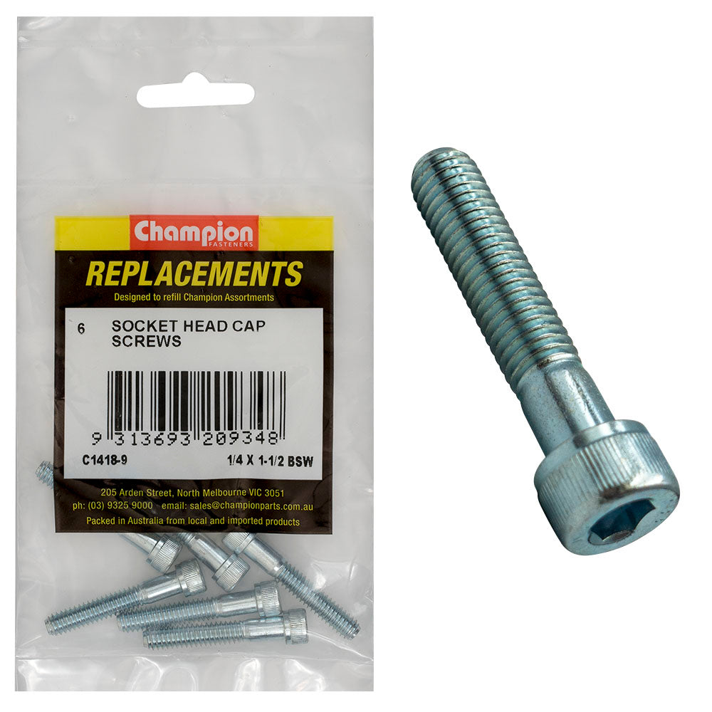 Champion 1/4in x 1-1/2in BSW Socket Head Cap Screw -6pk | ISL