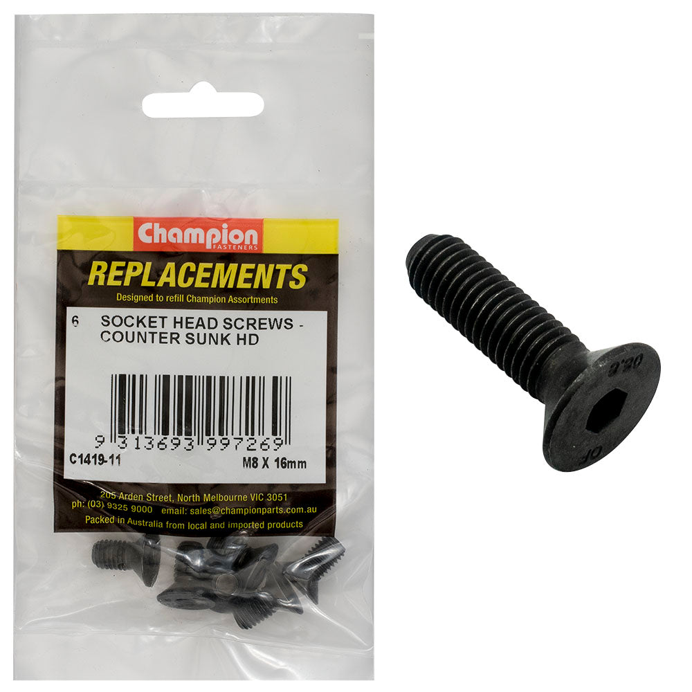 Champion M8 x 16mm C/Sunk Socket Head Cap Screw -6pk | ISL