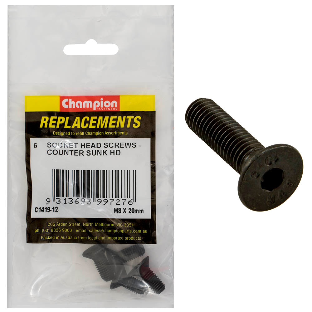 Champion M8 x 20mm C/Sunk Socket Head Cap Screw -6pk | ISL