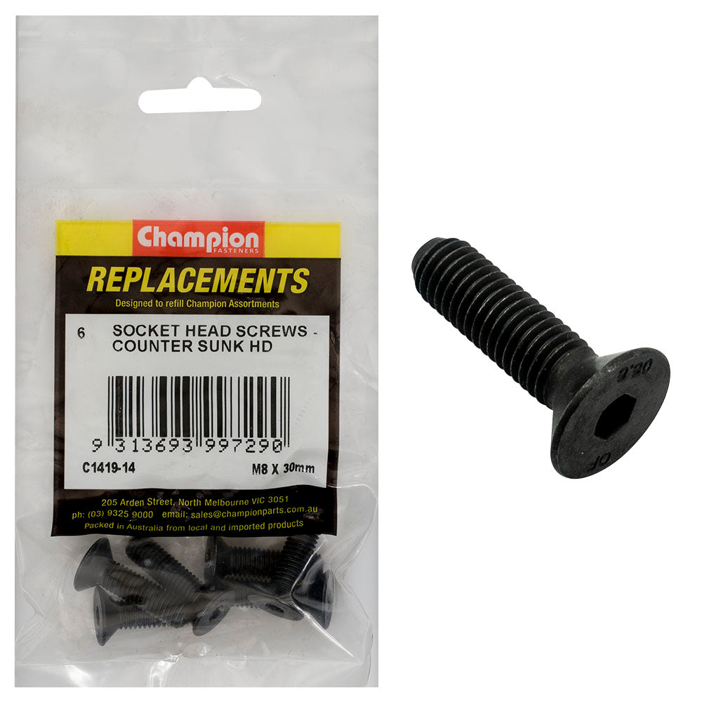 Champion M8 x 30mm C/Sunk Socket Head Cap Screw -6pk | ISL