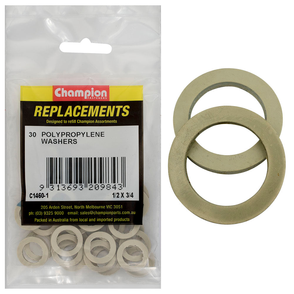 Champion 1/2in x 3/4in x 3/32in Polypropylene Washer -30pk | ISL