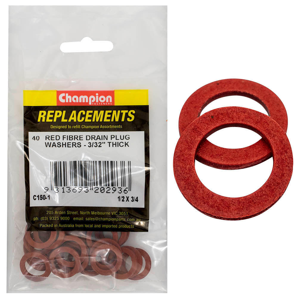 Champion 1/2 x 3/4 x3/32in Red Fibre (Sump Plug) Washer-40pk | ISL