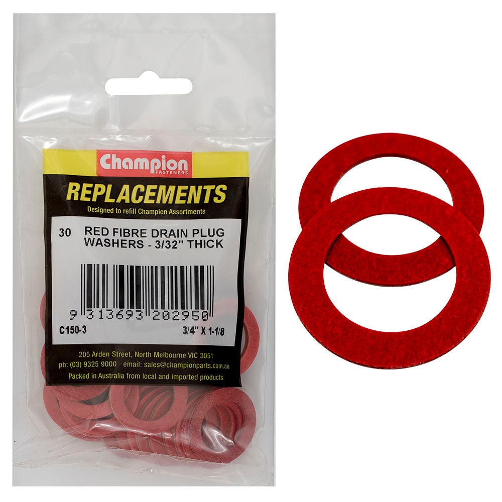 Champion 3/4 x1-1/8x3/32in Red Fibre (Sump Plug) Washer-30pk – 3/4 X 1-1/8 X 3/32IN RED FIBRE (SUMP PLUG) WASHER | ISL