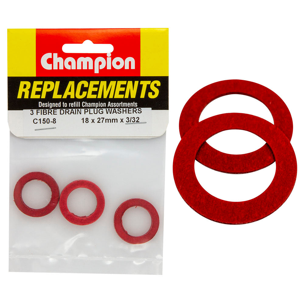 Champion M18 x 27mm x 1.5mm Red Fibre (Sump Plug) Washer-3pk | ISL