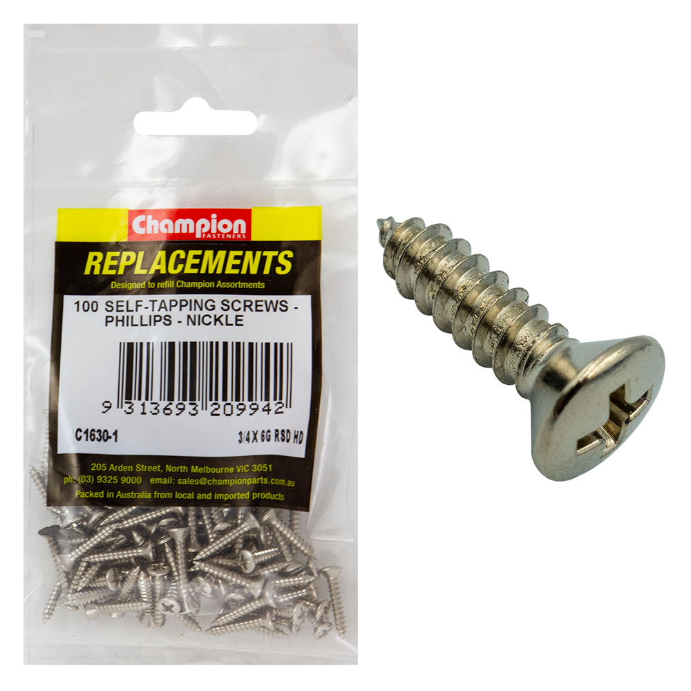 Champion 6G x 3/4in S/Tapping Screw Rsd Hd Phillips -100pk | ISL