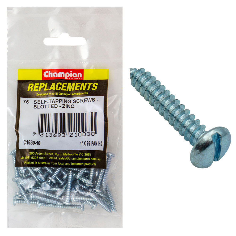 Champion 8G x 1in S/Tapping Screw Pan Head Slot -75pk | ISL