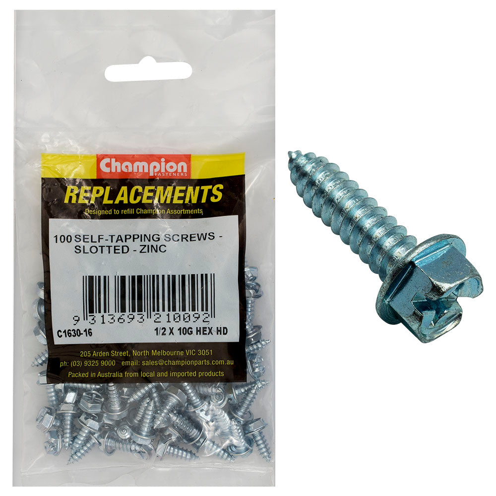 Champion 10G x 1/2in S/Tapping Screw Hex Head Phillips-100pk – 10g X 1/2in S/Tapping Screw Hex Head Phillips - 100 Pack | ISL