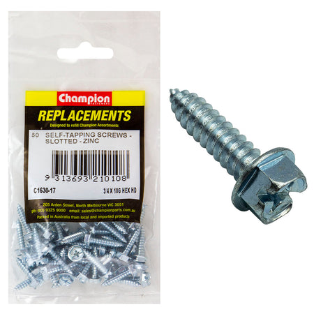 Champion 10G x 3/4in S/Tapping Screw Hex Head Phillips -50pk – 10g X 3/4in S/Tapping Screw Hex Head Phillips - 50 Pack | ISL