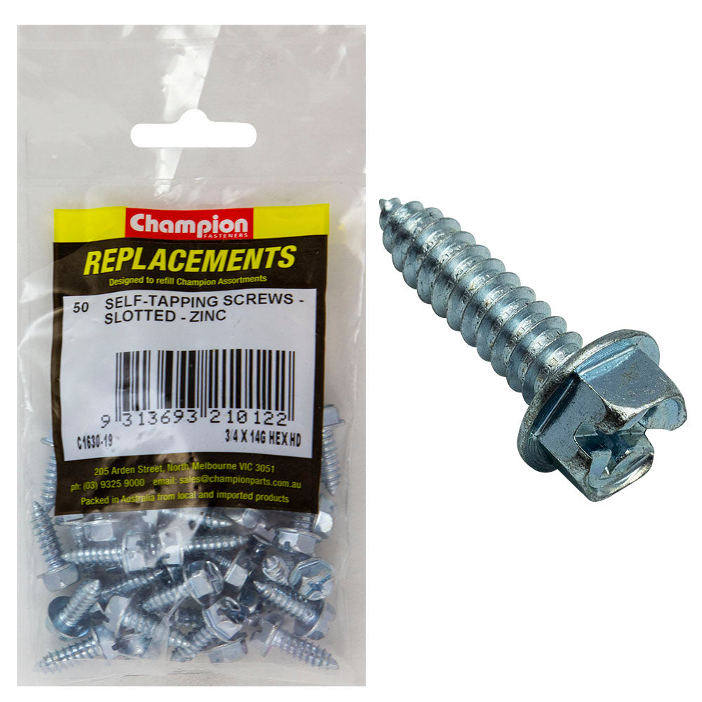 Champion 14G x 3/4in S/Tapping Screw Hex Head Phillips -50pk | ISL