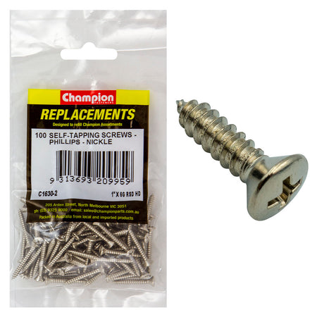 Champion 6G x 1in S/Tapping Screw Rsd Hd Phillips -100pk | ISL