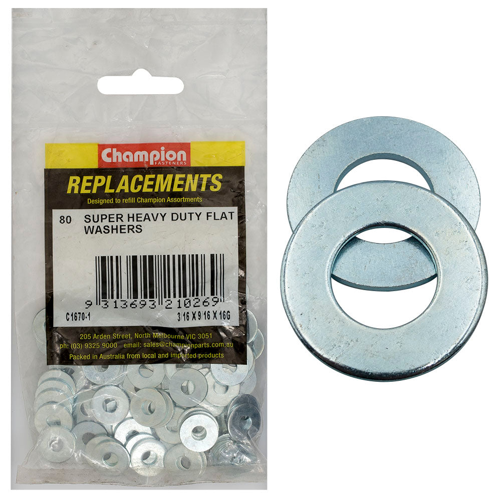 Champion 3/16in x 9/16in x 16G H/Duty Flat Steel Washer-80pk | ISL