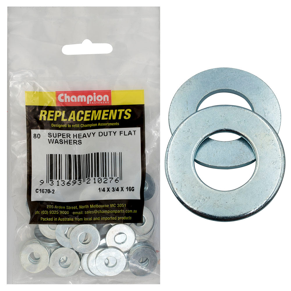 Champion 1/4in x 3/4in x 16G Super H/Duty Flat Steel Washer | ISL