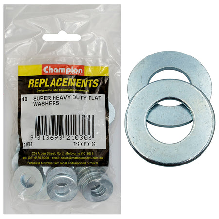 Champion 7/16 x1in x 10G Super H/Duty Flat Steel Washer-40pk – 7/16IN X 1IN X 10G SUPER H/DUTY FLAT STEEL WASHER | ISL