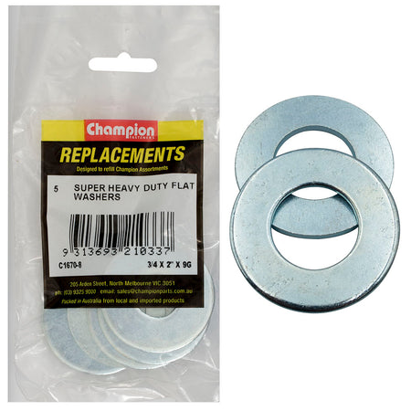 Champion 3/4in x 2in x 9G Super H/Duty Flat Steel Washer-5pk | ISL