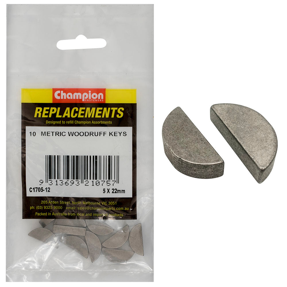 Champion 5 x 22mm Metric Woodruff Keys -10pk | ISL