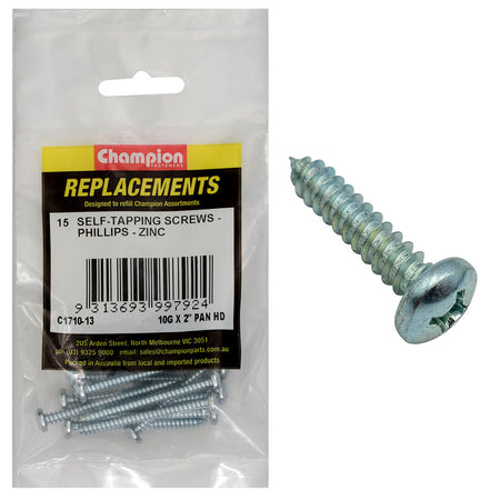 Champion 10G x 2in S/Tapping Screw Pan Hd Phillips (Zn)-15pk | ISL