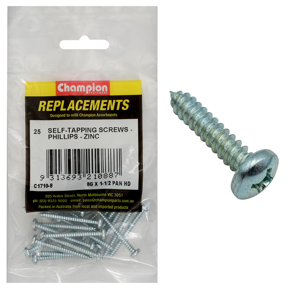 Champion 8G x 1-1/2in S/Tapping Screw Pan Hd Phillips - 25pk | ISL