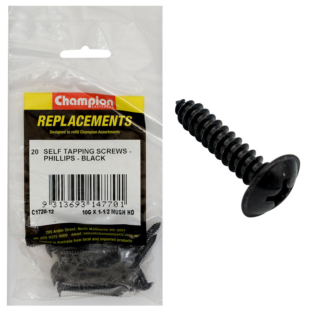 Champion 10G x 1-1/2in S/Tapping Screw Mushroom Head Ph-20pk | ISL