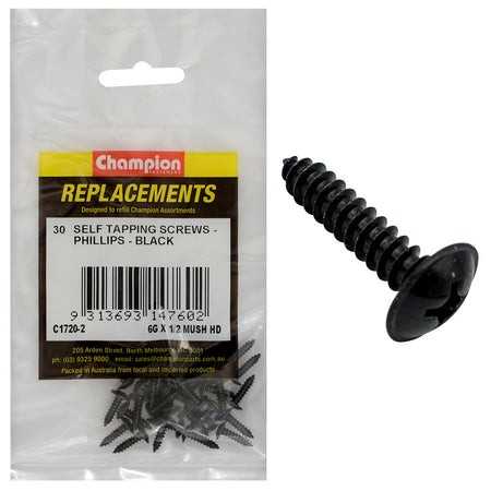 Champion 6G x 1/2in S/Tapping Screw Mushroom Head Ph -30pk | ISL