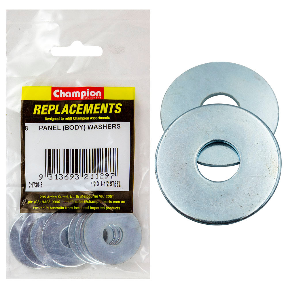 Champion 1/2in x 1-1/2in Flat Steel Panel (Body) Washer -8pk | ISL