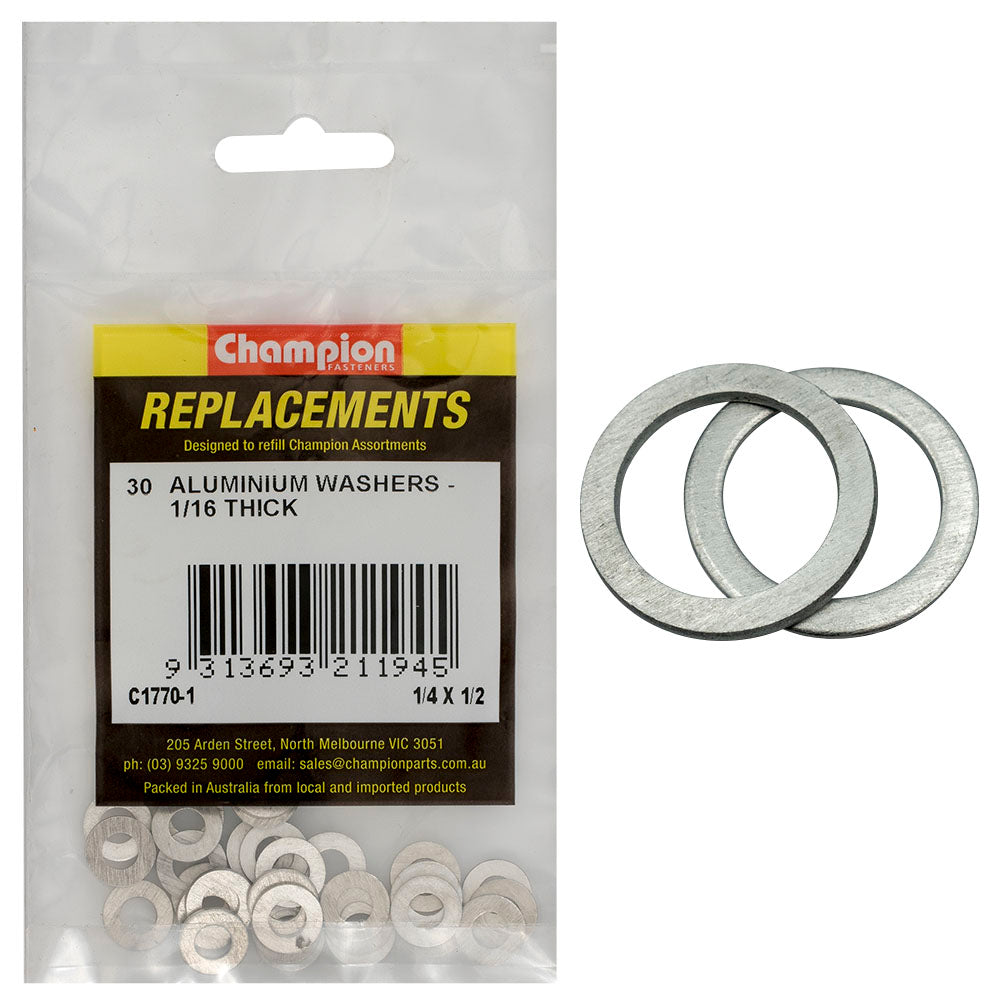 Champion 1/4in x 1/2in x 1/16in Aluminium Washer -30pk | ISL
