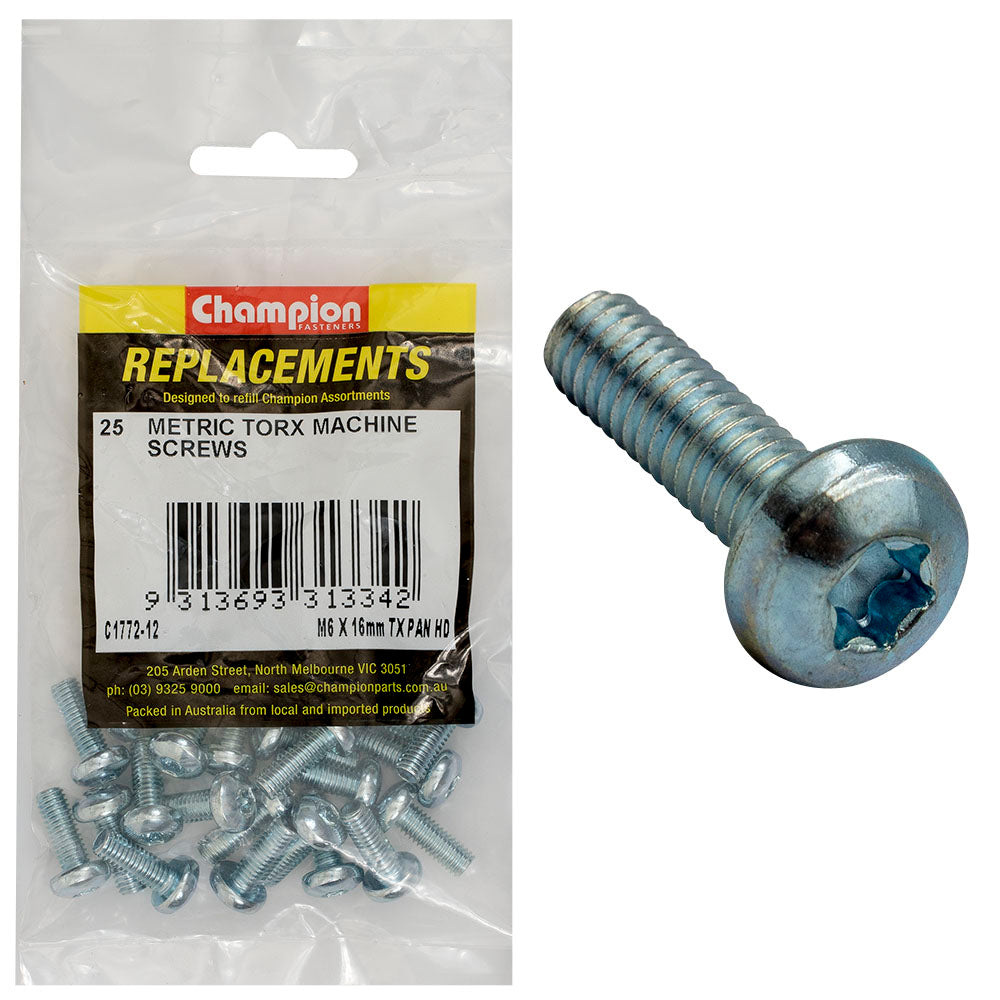 Champion M6 x 16mm Machine Screw -Pan -Tx -25pk | ISL