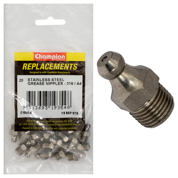 Champion stainless steel grease nipple 1/8 inch BSP straight thread 316/A4