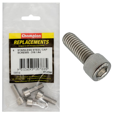 Champion M10 x 25mm Socket Cap Screw 316/A4 -4pk | ISL