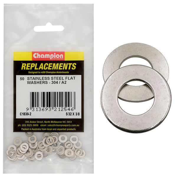 Champion 5/32in x 3/8in Stainless Flat Washer 304/A2 -50pk