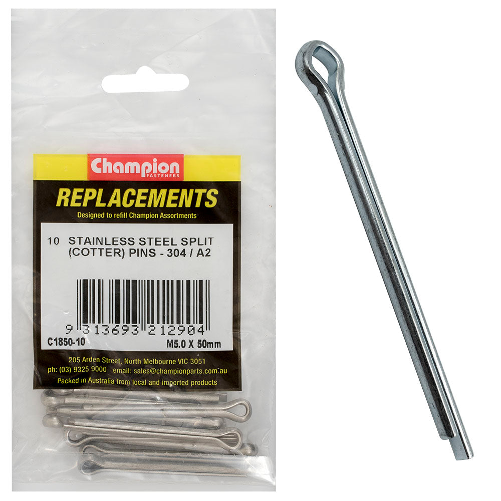 Champion 5.0 x 50mm Stainless Split (Cotter) Pin 304/A2-10pk | ISL