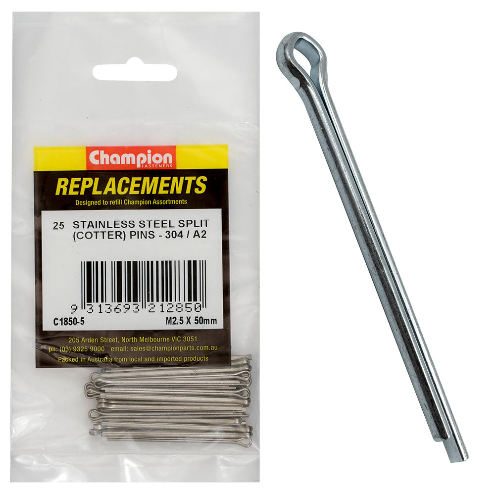 Champion 25 X 50mm Stainless Split Cotter Pin 304a2 25pk Engineers Collective Nz 