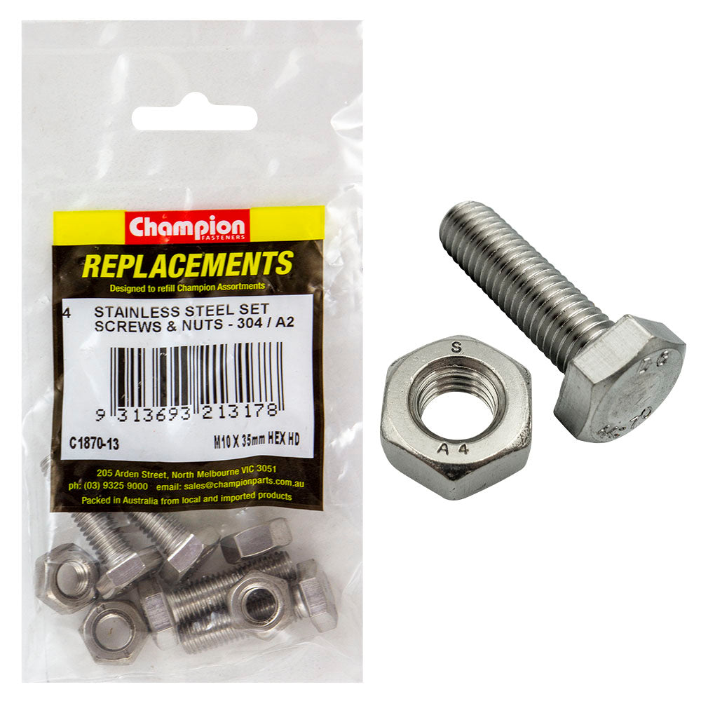 Champion M10 x 35mm Stainless Set Screw 304/A2 -4pk | ISL