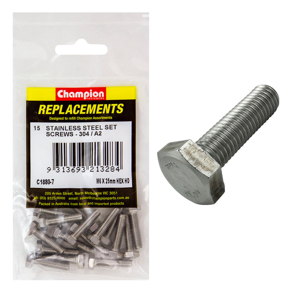 Champion M6 x 25mm Stainless Set Screw 304/A2 -15pk | ISL