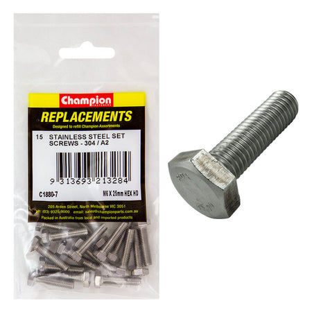 Champion M6 x 25mm Stainless Set Screw 304/A2 -15pk | ISL