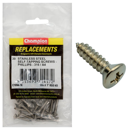Champion 10G x 1in S/Tapping Screw -Rsd -Ph -316/A4 -30pk | ISL