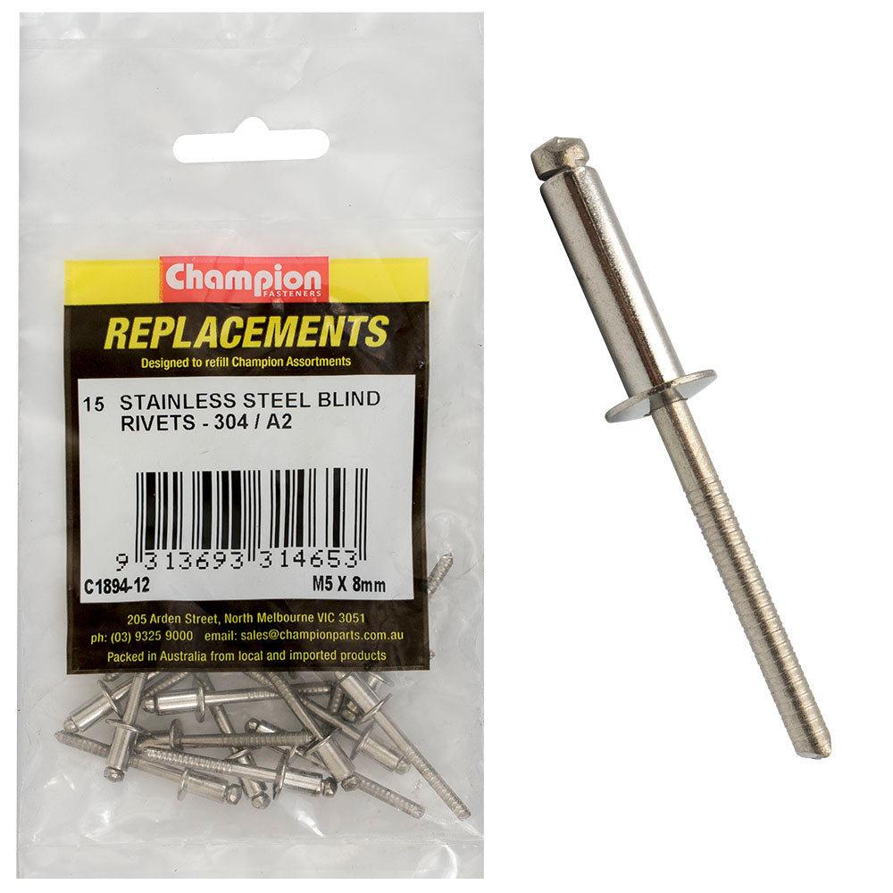 Champion 5.0mm x 8mm Blind Rivet -304/A2 -25pk | ISL