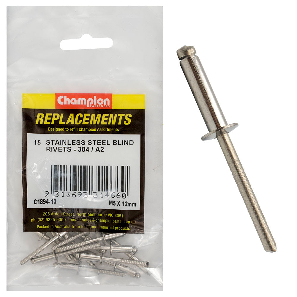 Champion 5.0mm x 12mm Blind Rivet -304/A2 -25pk | ISL