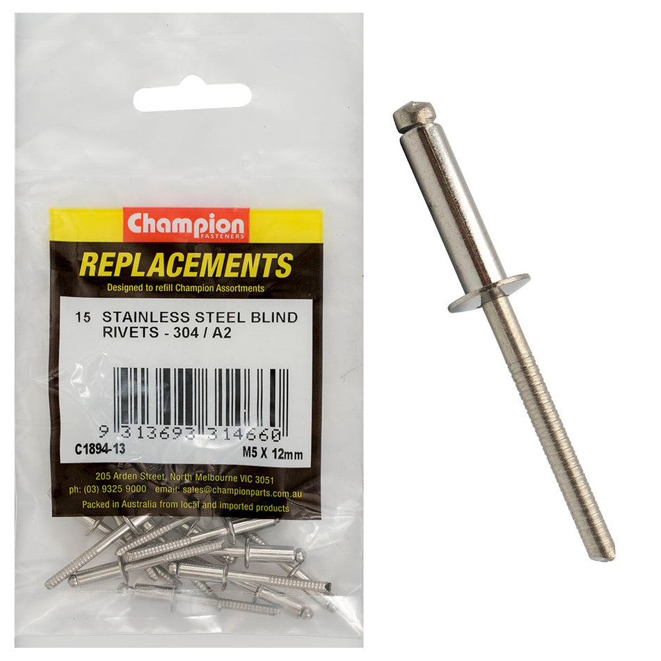 Champion 5.0mm x 12mm Blind Rivet -304/A2 -25pk | ISL