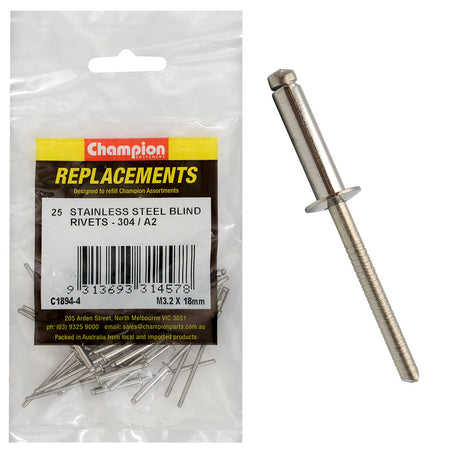 Champion 3.2mm x 18mm Blind Rivet -304/A2 -25pk | ISL