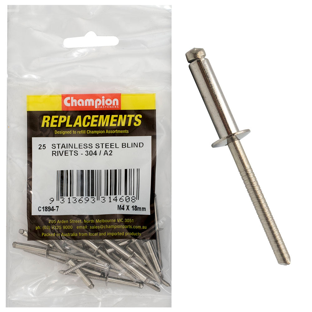 Champion 4.0mm x 18mm Blind Rivet -304/A2 -25pk | ISL