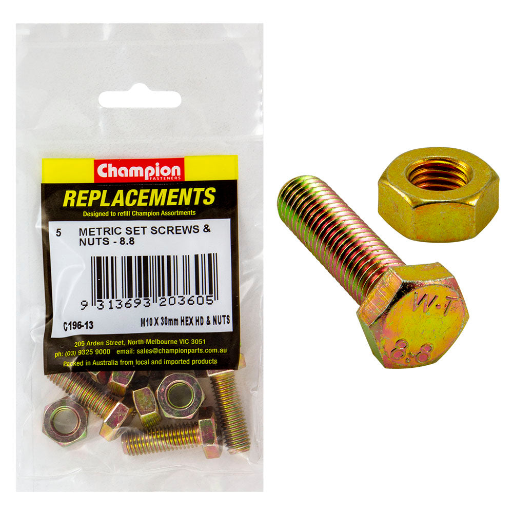 Champion M10 x 30mm x 1.50 Set Screw -Gr.8.8 -5pk | ISL