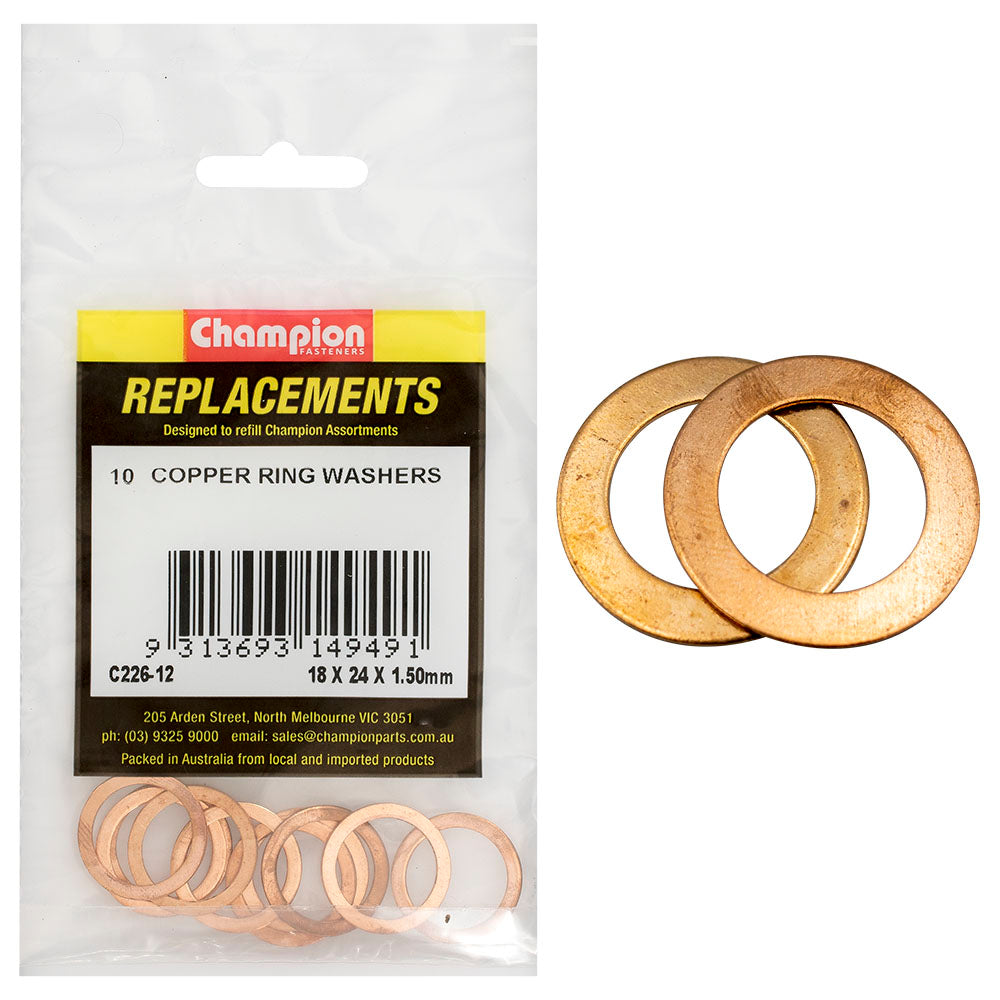 Champion M18 x 24mm x 1.5mm Copper Ring Washer -10pk