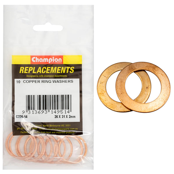 Champion M26 x 31mm x 2.0mm Copper Ring Washer -10pk