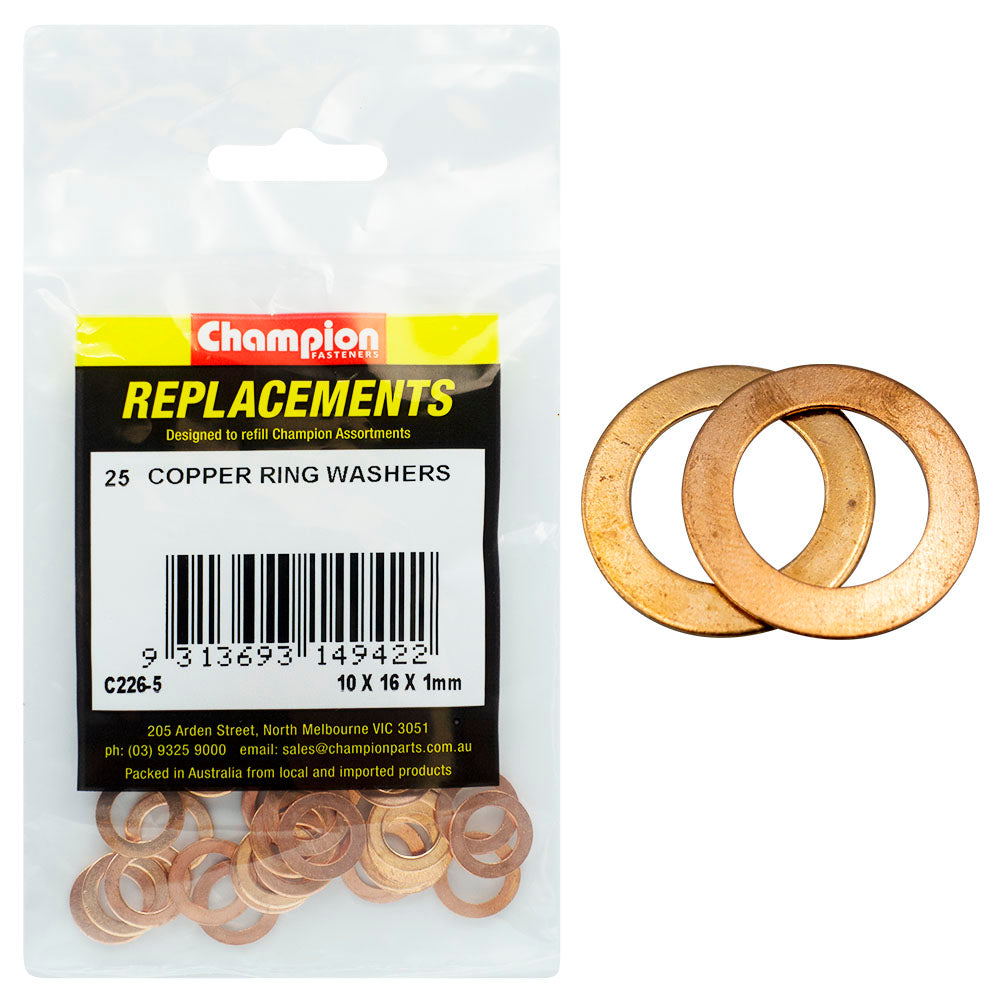 Champion M10 x 16mm x 1.0mm Copper Ring Washer -25pk | ISL