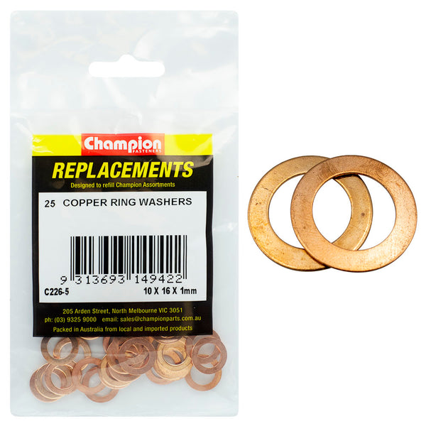 Champion M10 x 16mm x 1.0mm Copper Ring Washer -25pk