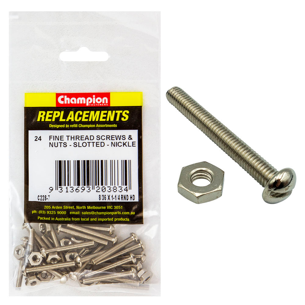 Champion 8/36in x 1-1/4in UNF Rnd Hd Machine Scr & Nut (Ni) | ISL