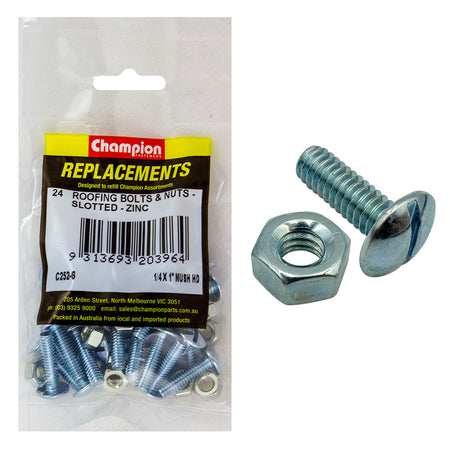 Champion 1/4in x 1in UNC Roofing Set Screw & Nut (Zn) -24pk | ISL