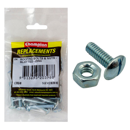 Champion 1/4 x 1-1/2in UNC Roofing Set Screw & Nut (Zn)-24pk | ISL