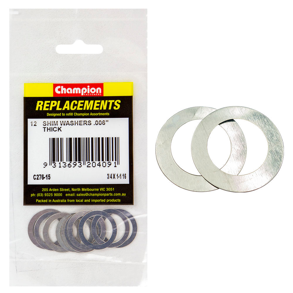 Champion 3/4in x 1-1/16in x 0.006in Shim Washer -12pk** | ISL