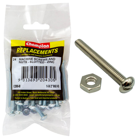 Champion 1/4 x 2in BSW Rnd Head Machine Screw & Nut - 24pk | ISL